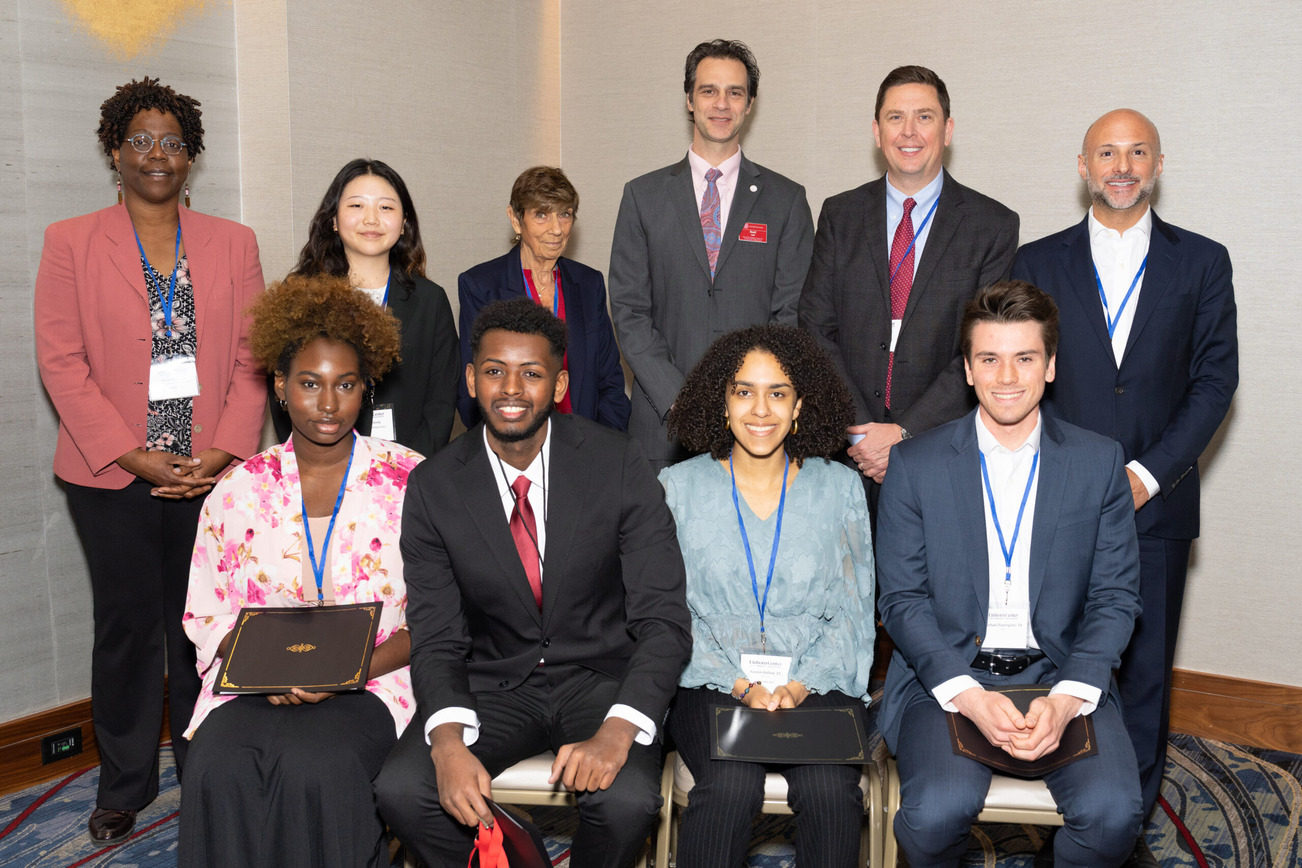 Front row (l-r): Alisha Robbins '26, Najeh Abduljalil '25, Yasmin Ballew '23, Michael Dicpinigaitis '24; Back row (l-r): Karen Yearwood, Adin Choung '26, Penny S. Haitkin '65, Basil Safi, Ryan Lombardi, Neil Giacobbi '96