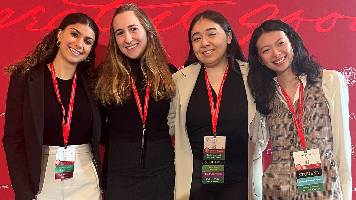 Student leaders and members of the center's Alumni Advisory Council: Laila Rahbari ‘24 JD ‘27, Ella Paolucci ‘24, Olivia Ochoa ‘24 and Angelina Tang ‘24.