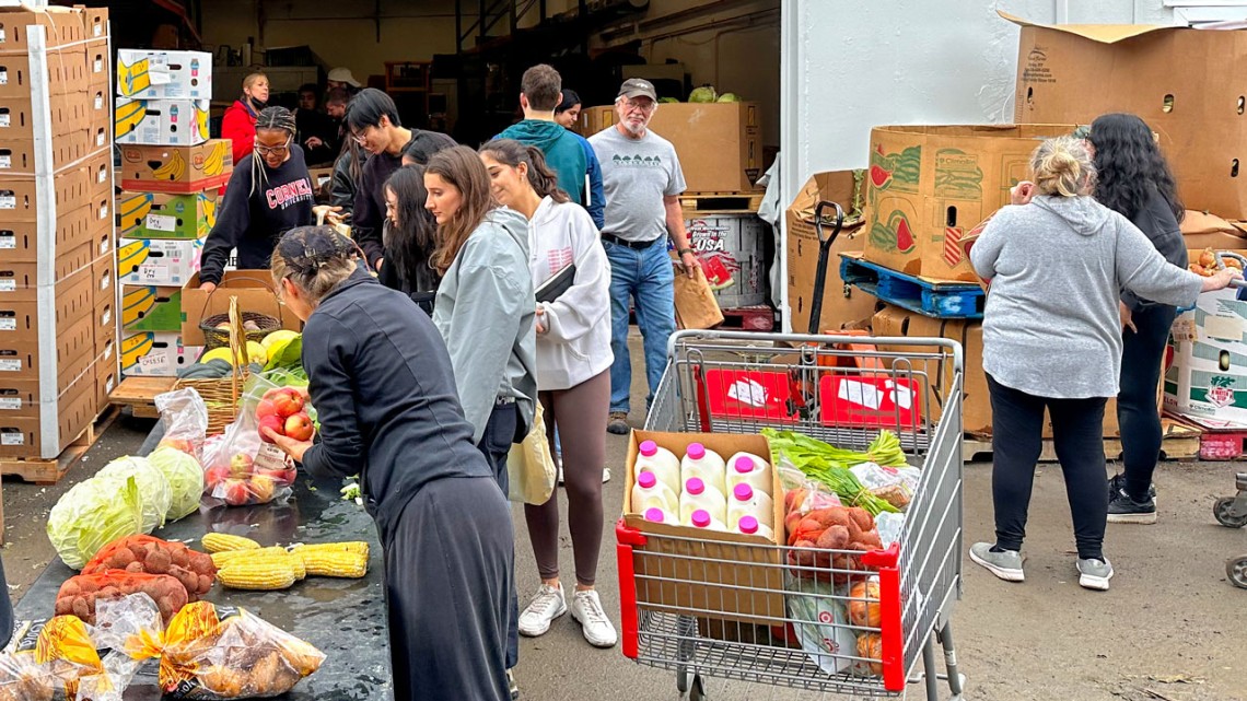 Architecture students volunteer at the Enfield Food Distribution Center. The visit served as participatory research for their speculative design projects.