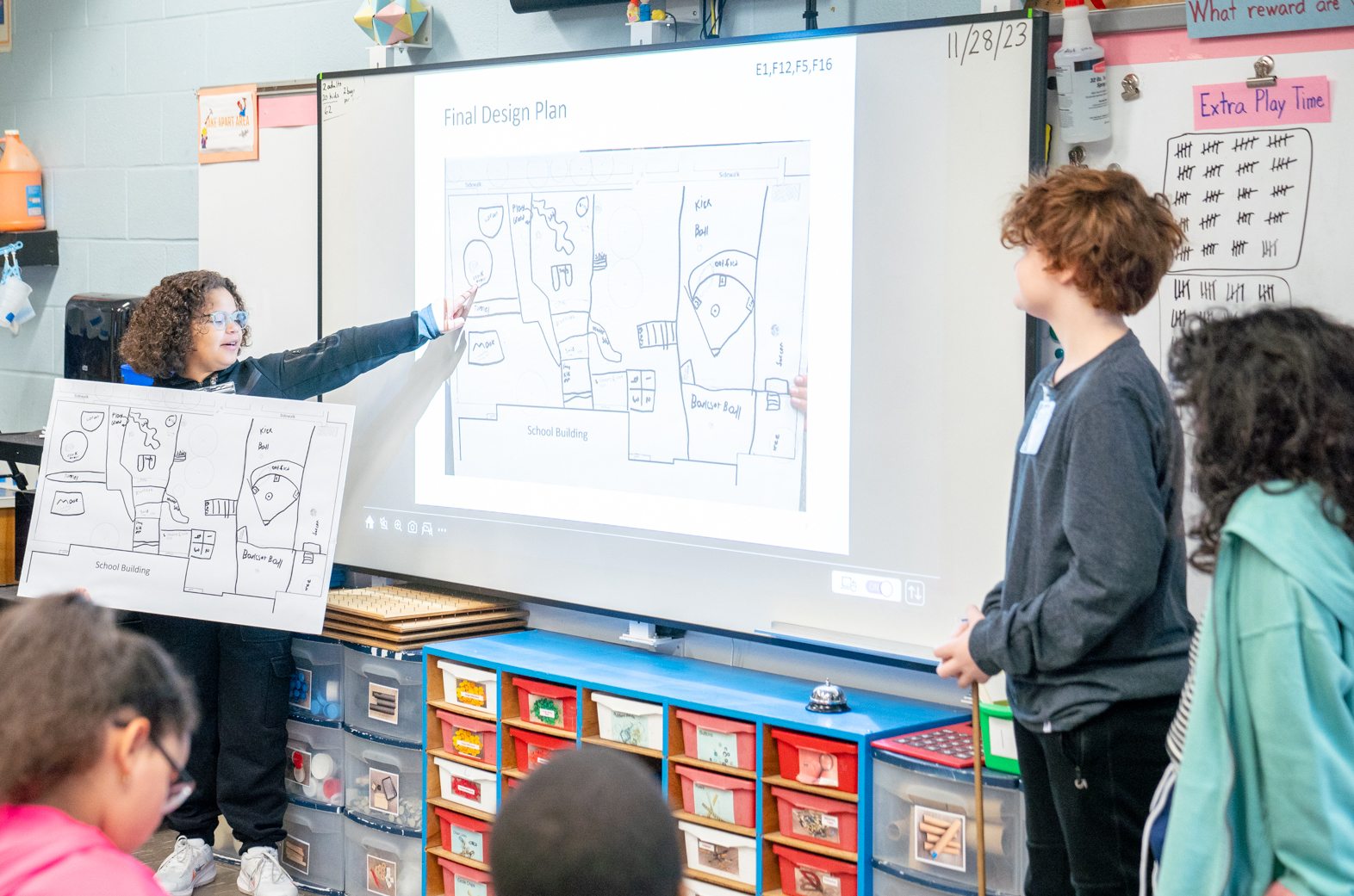 Student design team shares their vision for the play space at Fall Creek Elementary School. Provided.