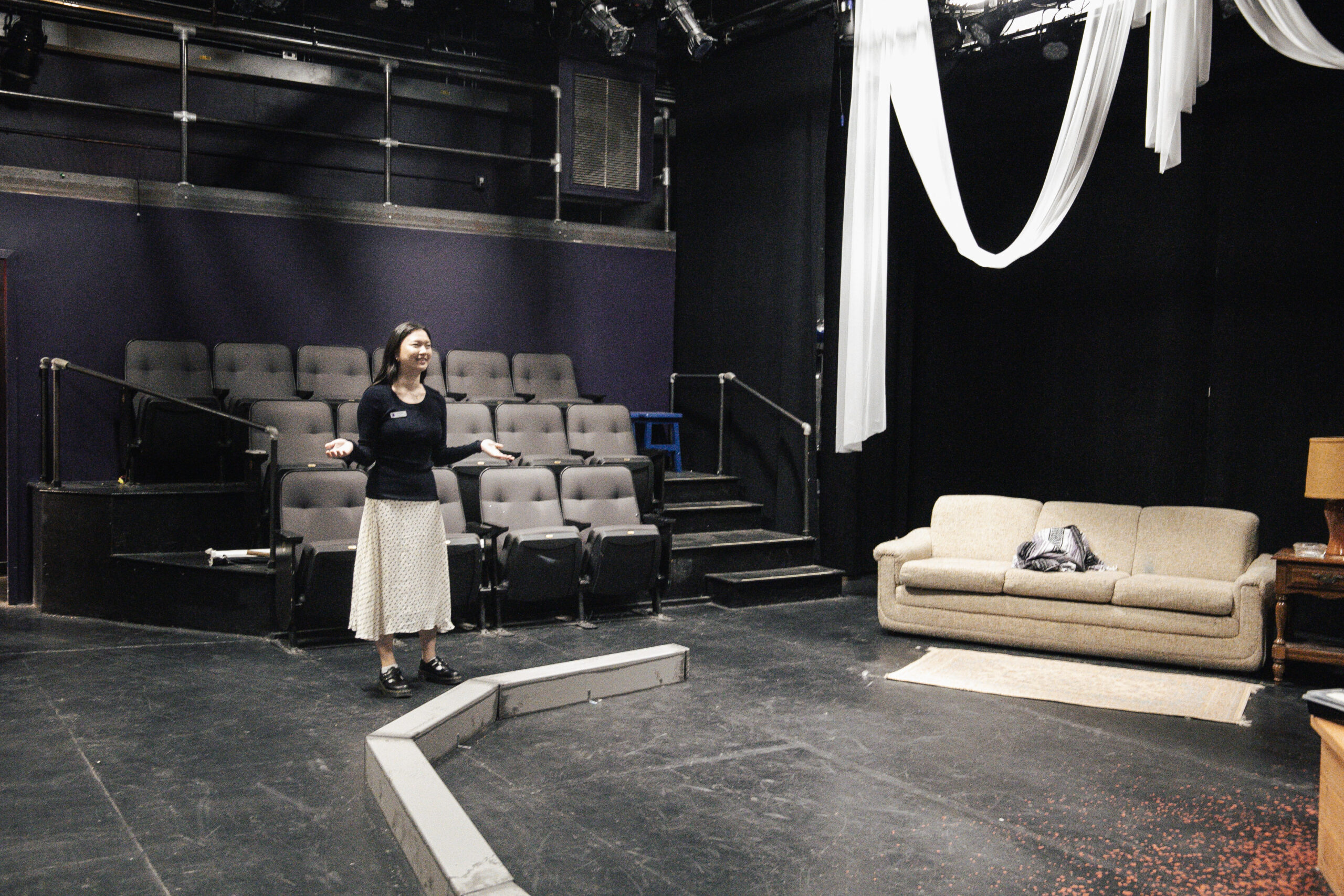 Kim has been able to be part of a range of activities at the Kitchen Theater, including participating in a production, serving patrons refreshments, and office work. photo/Kennedy Young '28