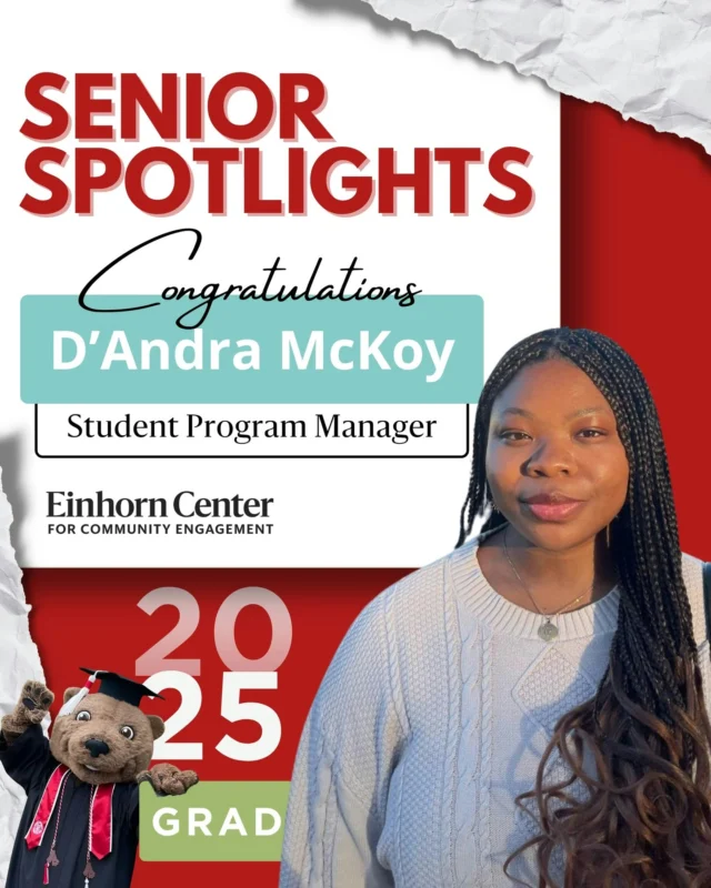 Today's senior spotlight is on D'Andra McKoy '25!

A biology and society major in @cornelluniversitycals, D'Andra says, “While I am not involved in a student program in the Einhorn Center, I have gotten to know all of the amazing individuals that make up the all e-boards. The student programs are a crucial  factor as to why the center as a whole  flourishes and why community engagement continues to thrive in greater Ithaca." 

The Einhorn Center would like to thank D’Andra for her incredible hard work, leadership, and dedication to supporting our student programs. Your impact has helped strengthen our community and made space for others to grow.

Congratulations, D'Andra!

#cornell #cornelluniversity #community #communityengagement #cornellscl #leadership #studentleaders #cornell2025 #classof2025

#collegegrad